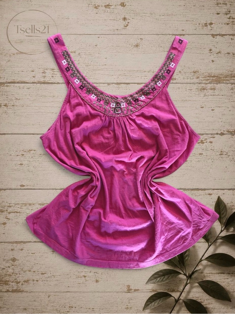 Tommy Hilfiger Vintage Y2K Pink Embroidered Boho Tank Top - Size XL